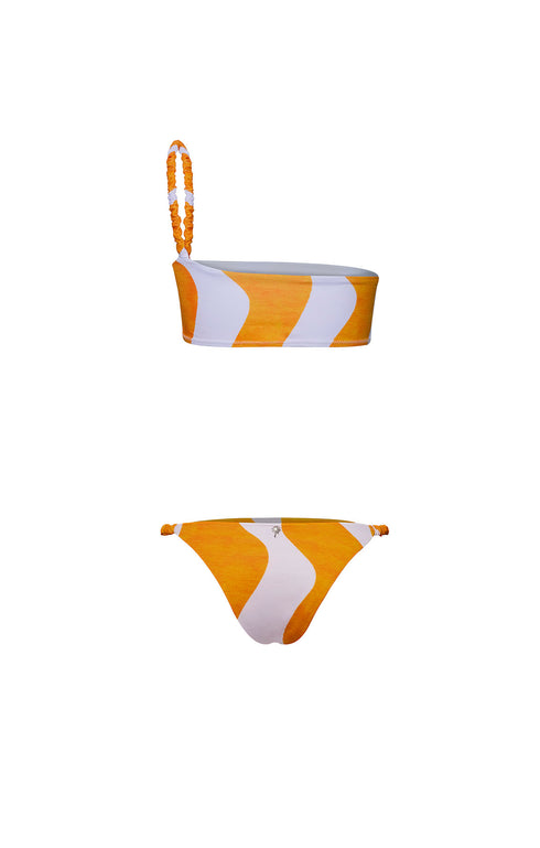 Orange One Shoulder Bandeau Bikini SET